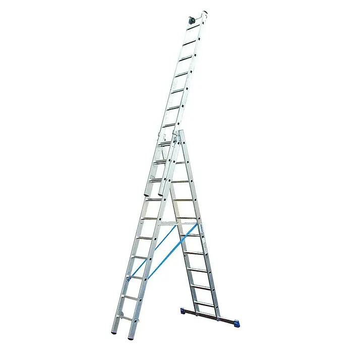 Krause Stabilo Sprossen-Mehrzweckleiter - Arbeitshöhe: 7,65 m, 3 x 10 Sprossen, Treppenfunktion, Aluminium - Linke Seitenansicht