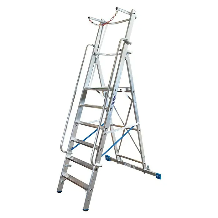 Krause Stabilo Stufenstehleiter - Arbeitshöhe: 3,4 m, 6 Stufen, Aluminium, Sicherheitsbügel