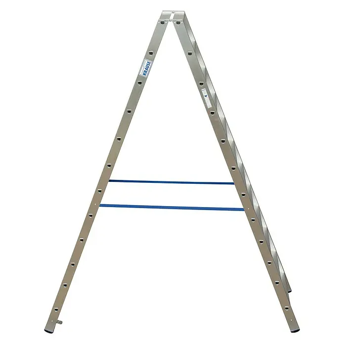 Krause Stabilo Stufen-Doppelleiter - Arbeitshöhe: 4,35 m, Anzahl Tritte: 2 x 12 Stufen, Tiefe Stufen: 80 mm, Aluminium - Linke Seitenansicht