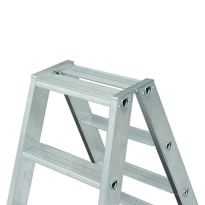 Krause Stabilo Stufen-Doppelleiter - Arbeitshöhe: 2,25 m, Anzahl Tritte: 2 x 3 Stufen, Tiefe Stufen: 80 mm, Aluminium - Detailaufnahme