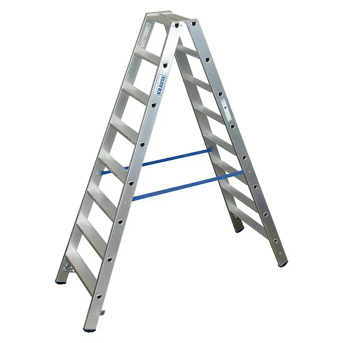 Krause Stabilo Stufen-Doppelleiter - Arbeitshöhe: 3,4 m, Anzahl Tritte: 2 x 8 Stufen, Tiefe Stufen: 80 mm, Aluminium - Linke Seitenansicht