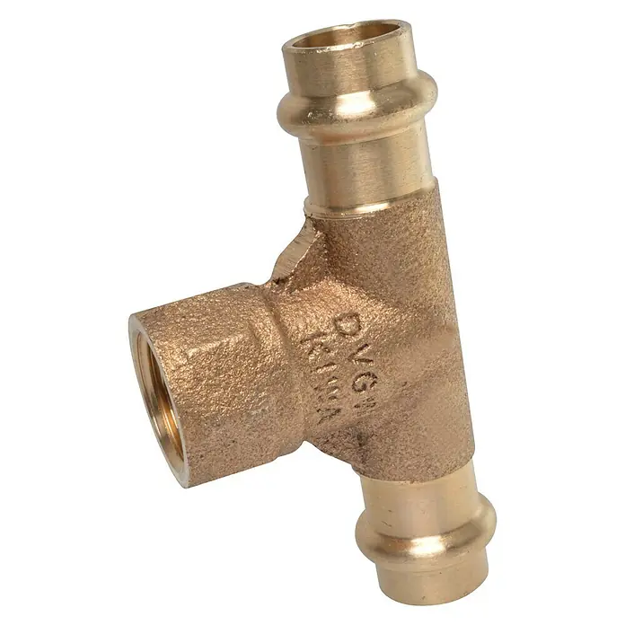 Press-RG-T-Stück - Durchmesser: 15 mm, Innengewinde: ½″, Presskontur: V - Vorderansicht