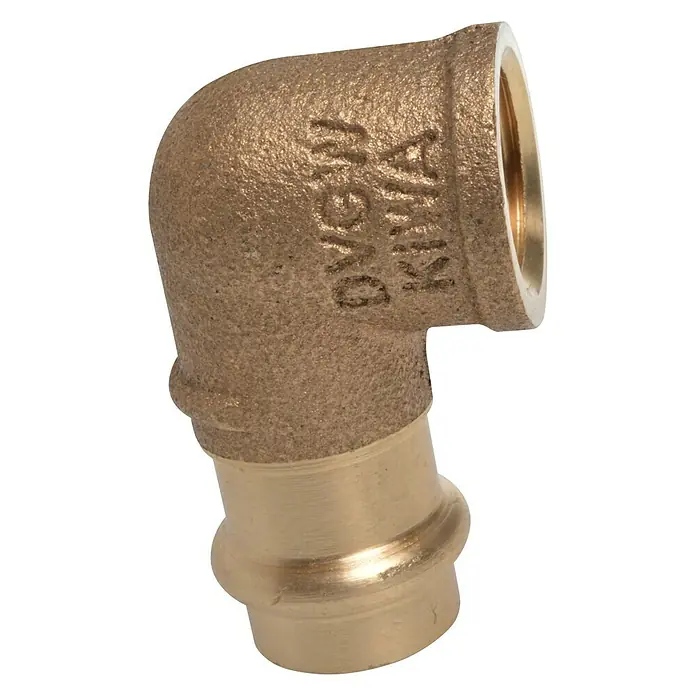 Press-Übergangswinkel - Durchmesser: 18 mm, Innengewinde: ½″, Presskontur: V - Vorderansicht