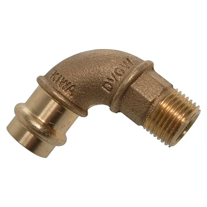 Press-Übergangswinkel - Durchmesser: 18 mm, Außengewinde: ½″, Presskontur: V - Vorderansicht