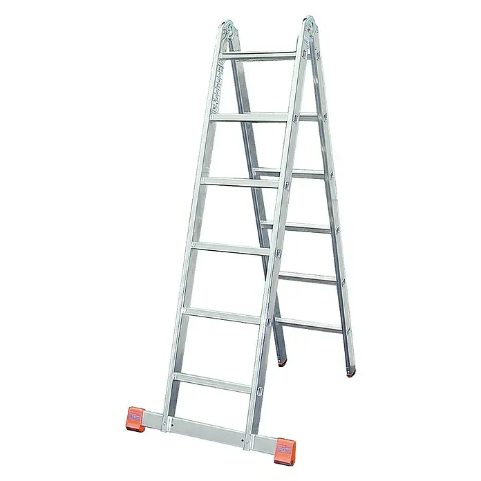 Krause Monto Sprossen-Gelenk-Doppelleiter TriMatic - Arbeitshöhe: 4,4 m, 2 x 6 Sprossen, Aluminium - Linke Seitenansicht
