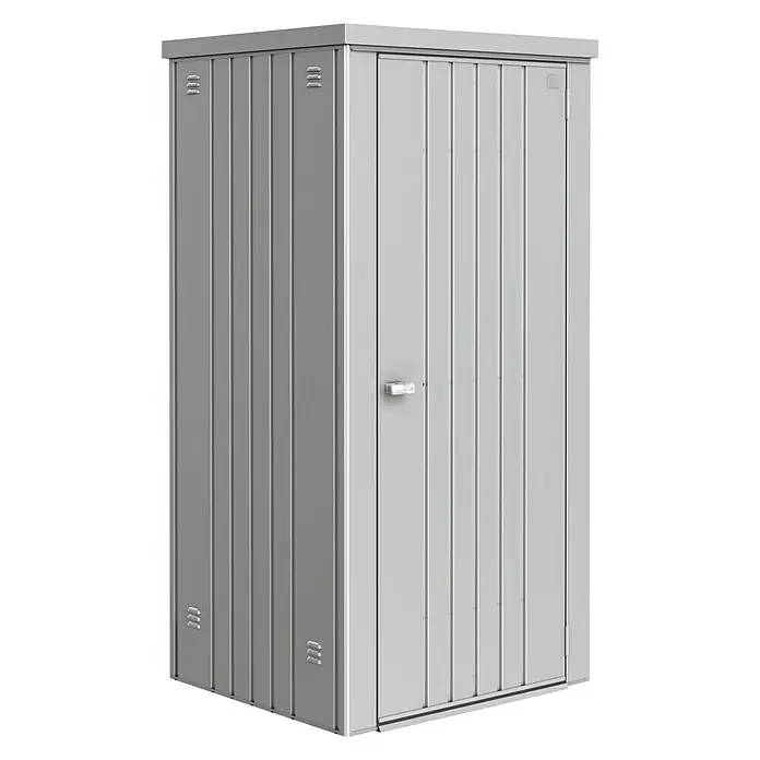 Biohort Geräteschrank Gr. 90 - Außenbreite inkl. Dachüberstand: 93 cm, Außentiefe inkl. Dachüberstand: 83 cm, Stahl, Silber Metallic - Vorderansicht