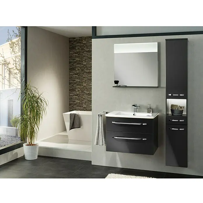 Camargue Star Waschtischunterschrank - 69,4 x 48,9 x 51,8 cm, Mit Beleuchtung, Grafit, Hochglanz - Stimmungsaufnahme