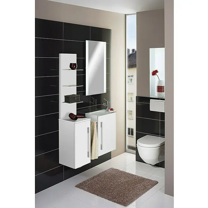 Camargue Stella Mini Waschtischunterschrank - 44 x 24,3 x 60 cm, Ohne Beleuchtung, Weiß, Hochglanz - Stimmungsaufnahme