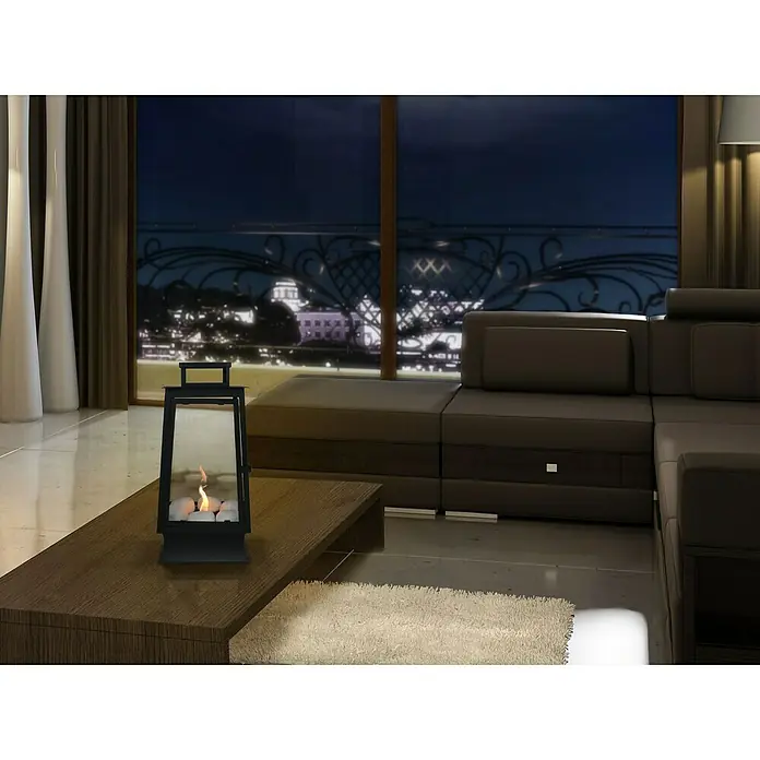 Purline Chimenea de bioetanol Laterne Mystic - 21 x 18 x 44,5 cm, Negro - Vista frontal
