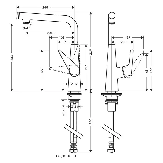 Hansgrohe Spültischarmatur Talis Select S 300 - Chrom, Glänzend, An-/Abstellen per Knopfdruck