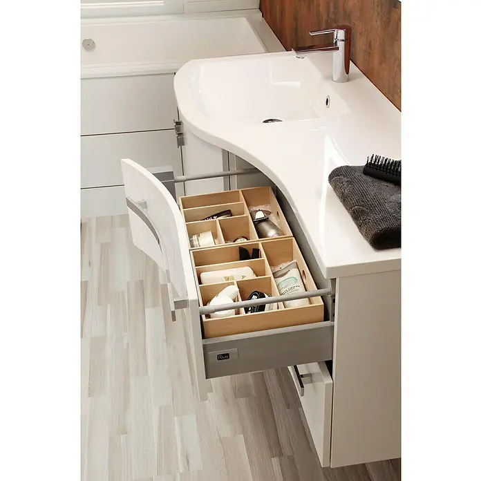 Camargue Wave Waschtischunterschrank - 118,4 x 54 x 49,8 cm, Links, Grafit, Hochglanz - Detailaufnahme