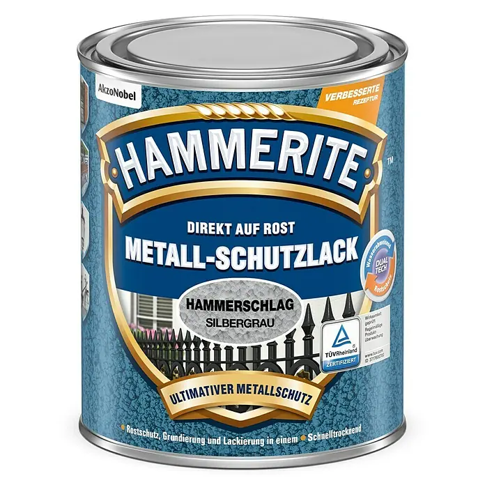 Hammerite Metall-Schutzlack Hammerschlag - Silbergrau, 750 ml, Glänzend, Lösemittelhaltig - Vorderansicht