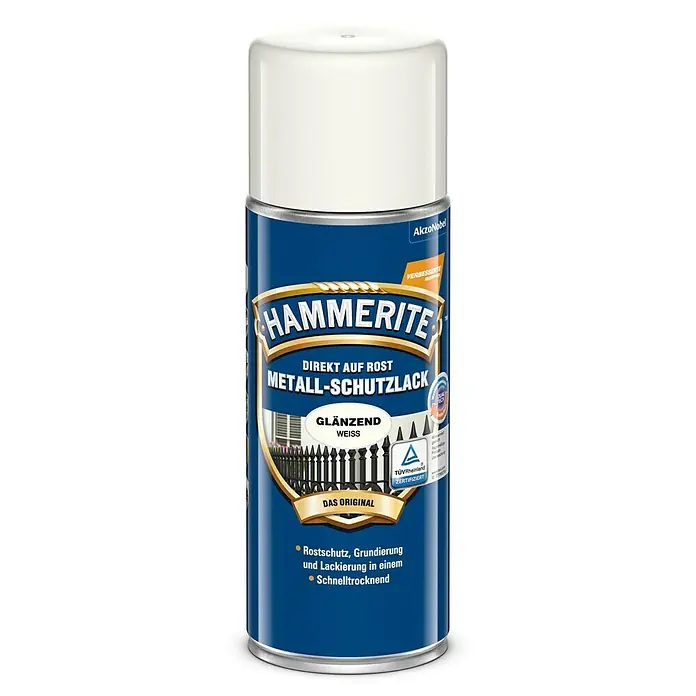 Hammerite Metall-Schutzlack - Weiß, 400 ml, Glänzend, Lösemittelhaltig - Vorderansicht