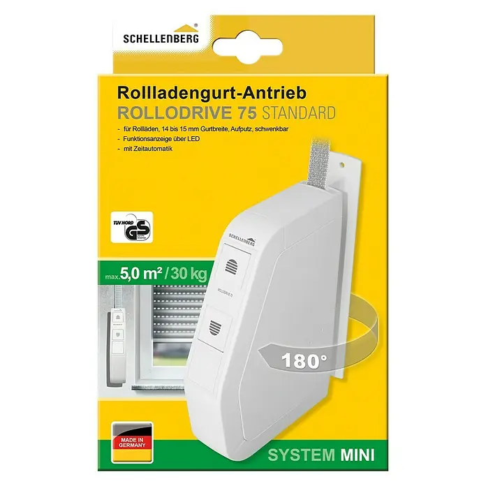 Schellenberg Rollladen-Gurtwickler Rollo Drive 75 Standard - Aufputz, Gurtbreite: 14 mm - 15 mm, Lochabstand: 172 mm - Vorderansicht
