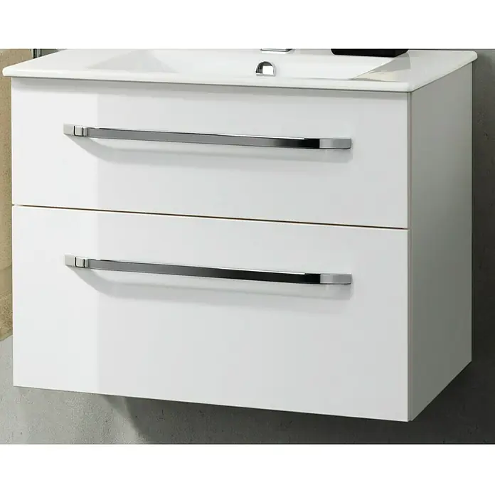 Camargue Star Waschtischunterschrank - 69,4 x 48,9 x 51,8 cm, Ohne Beleuchtung, Weiß, Hochglanz - Linke Seitenansicht