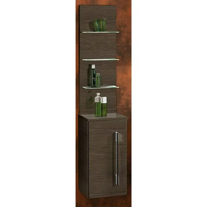 Camargue Stella Seitenschrank - 30,4 x 32,5 x 151,6 cm, 3 Glasböden mit LED-Beleuchtung, Eiche Maron - Rechte Seitenansicht