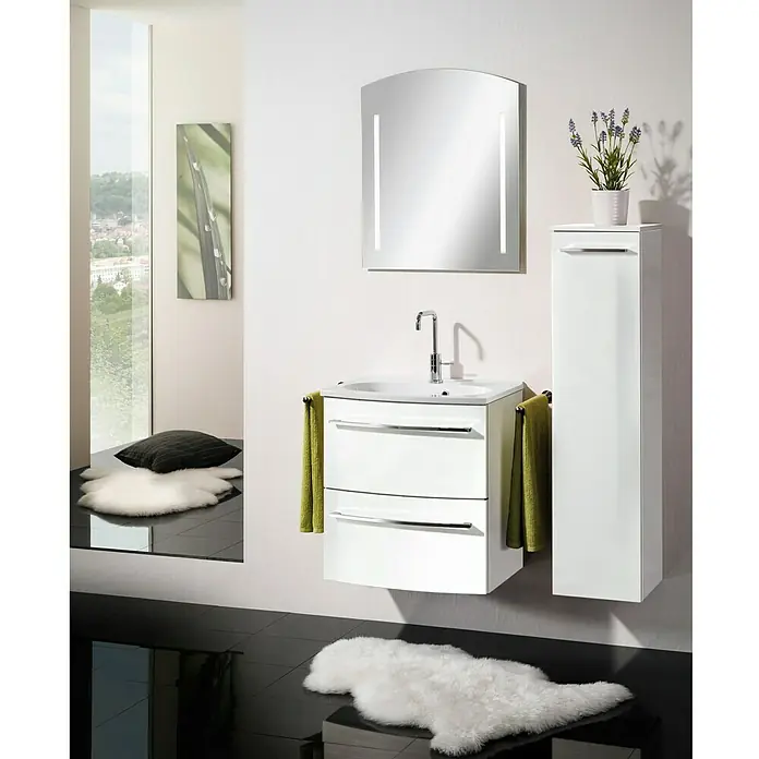 Camargue Swing Waschtischunterschrank - 59,2 x 44,1 x 63 cm, Weiß, Hochglanz - Stimmungsaufnahme
