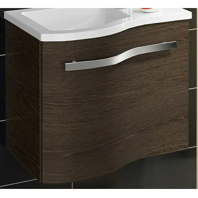 Camargue Wave Mini Waschtischunterschrank - 59 x 39,1 x 49,8 cm, Links, Eiche Maron, Matt - Rechte Seitenansicht