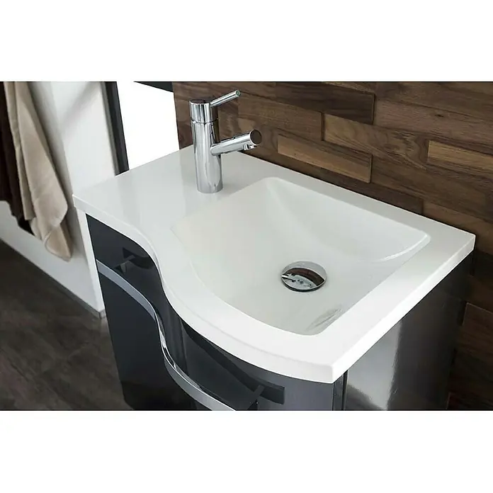 Camargue Wave Mini Waschtischunterschrank - 59 x 39,1 x 49,8 cm, Rechts, Grafit, Hochglanz - Ansicht von oben