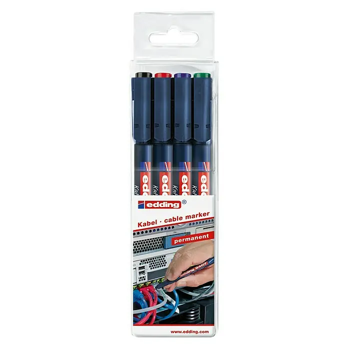 Edding Kabelmarker 8407 - Strichstärke: 0,3 mm, Schwarz/Rot/Blau/Grün - Vorderansicht