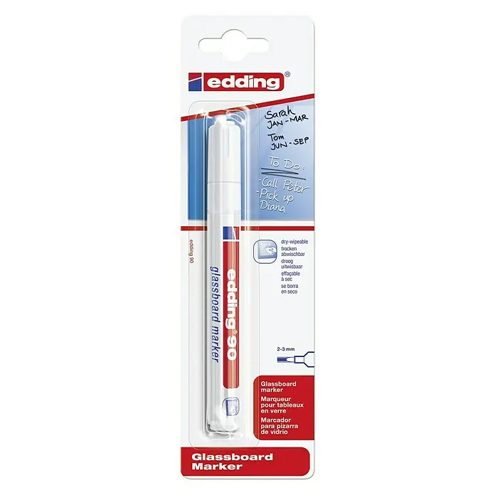 Edding Glasboard Marker 90 - Strichstärke: 2 mm - 3 mm, Weiß - Vorderansicht