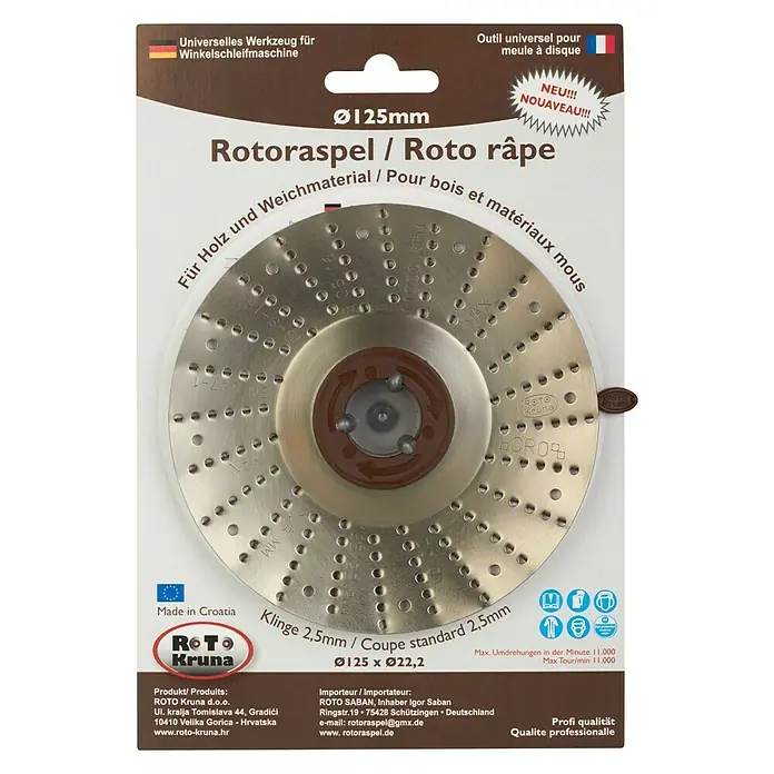 Roto Kruna Rotoraspel - 125 mm, Grob - Vorderansicht