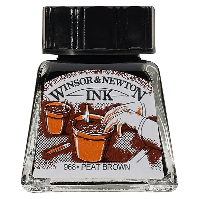 Winsor & Newton Tinta za crtanje - Ilovača smeđe boje, 14 ml, Boca - Pogled sprijeda