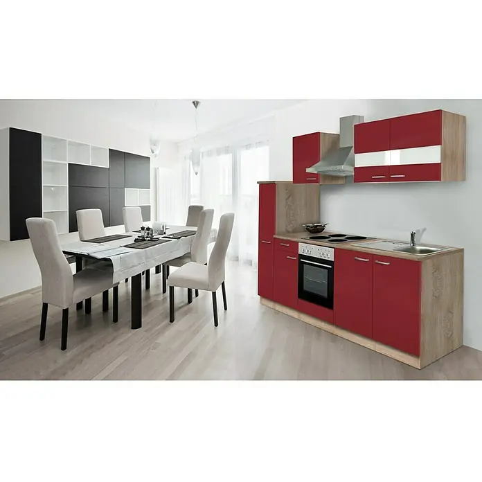 Respekta Küchenzeile KB240ESR - Breite: 240 cm, Mit Elektrogeräten, Rot