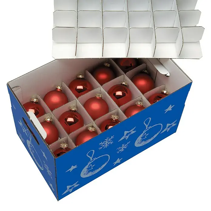 Nips Aufbewahrungsbox für Weihnachtskugeln - 46,5 x 27,5 x 29,5 cm, Geeignet für: Christbaumschmuck, Wellkarton, Blau/Silber - Detailaufnahme