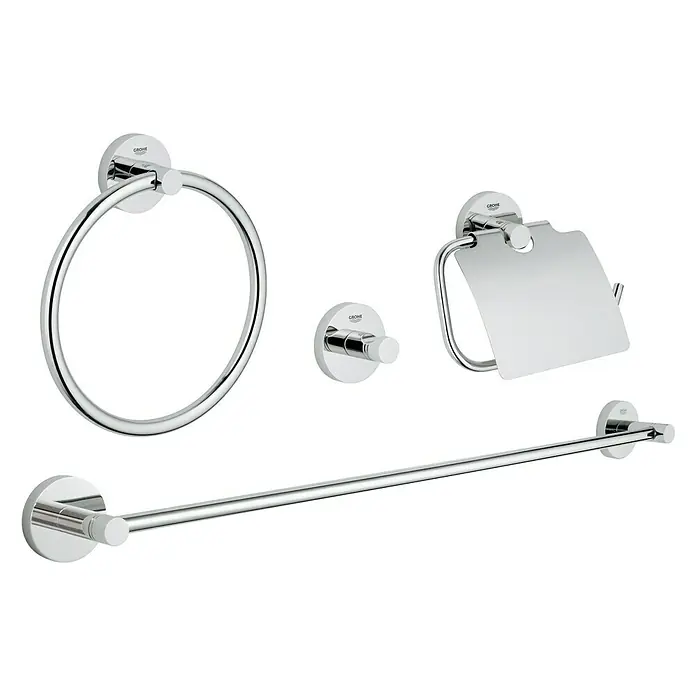 Grohe Essentials Bad-Set 4in1 Variante 2 - 4 -tlg., Chrom, Glänzend - Vorderansicht