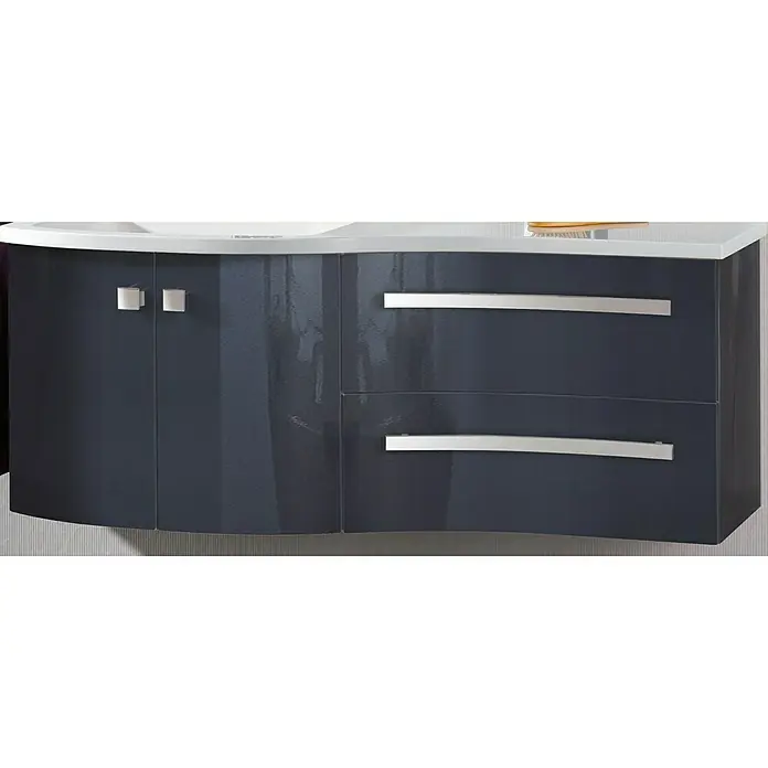 Camargue Wave Waschtischunterschrank - 118,4 x 54 x 49,8 cm, Links, Grafit, Hochglanz - Vorderansicht
