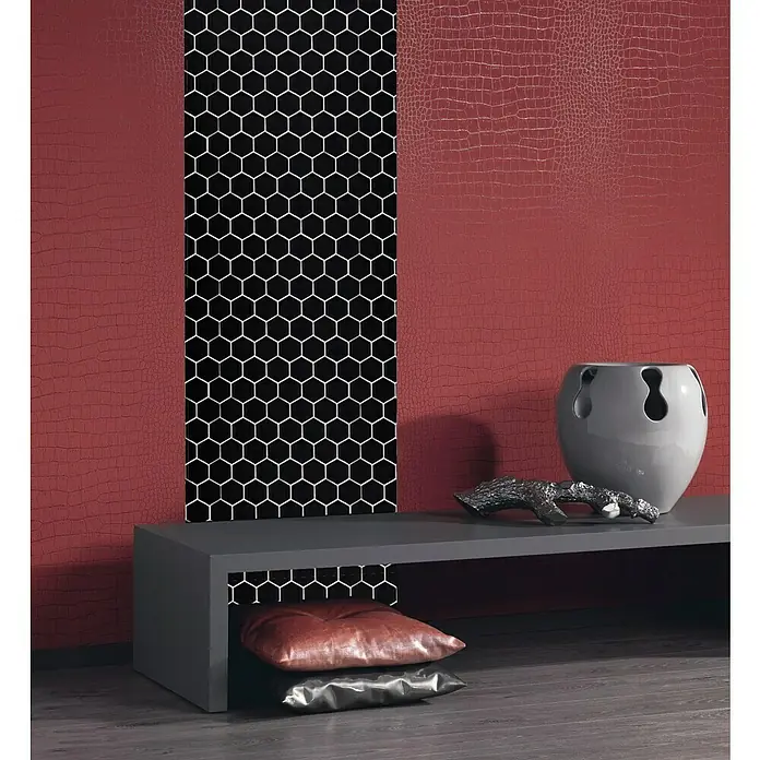 Mosaikfliese Hexagon Uni HX 090 - 32,5 x 28,1 cm, Schwarz, Glänzend - Anwendungsbeispiel