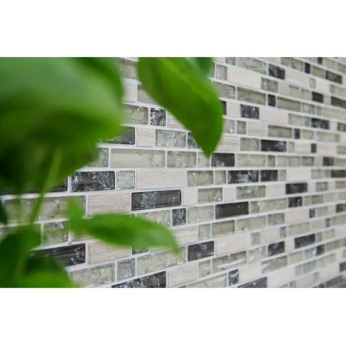 Mosaikfliese Crystal Mix XIC V1352 - 29,8 x 30,5 cm, Grau/Grün, Glänzend - Detailaufnahme