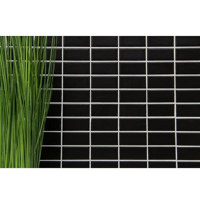 Mosaikfliese Stäbchen Uni ST 395 - 29,8 x 29,8 cm, Schwarz, Matt - Detailaufnahme