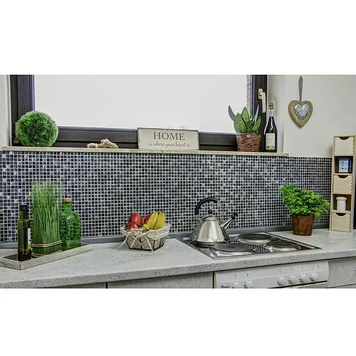 Mosaikfliese Quadrat Crystal Mix XIC 1099 - 30,5 x 30,5 cm, Schwarz/Silber, Glänzend - Anwendungsbeispiel