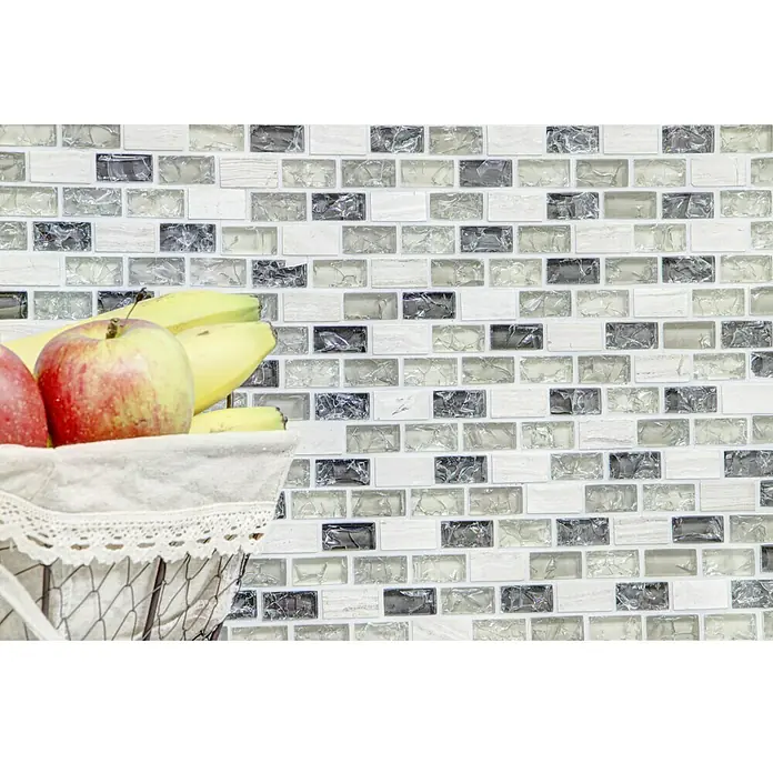 Mosaikfliese Crystal Mix XIC B1152 - 30 x 28,5 cm, Grau/Grün, Glänzend - Detailaufnahme
