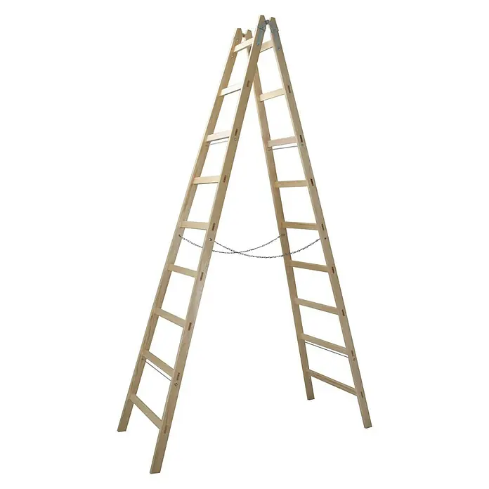 Sprossen-Doppelleiter - Höhe: 290 cm, Anzahl Tritte: 2 x 9 Sprossen, Holz