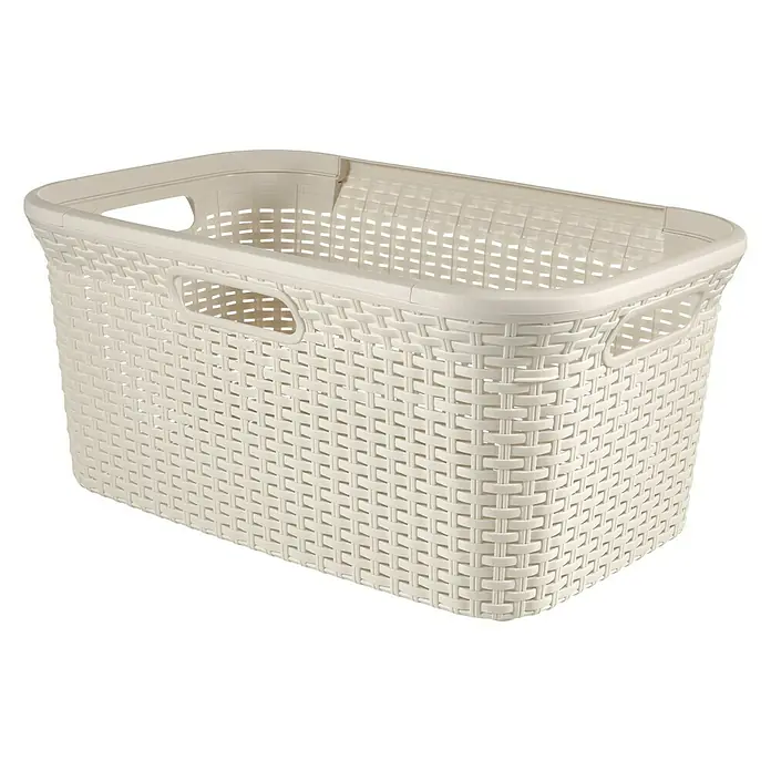 Curver Style Wäschekorb Deco Rattan - 45 l, Creme, Rechteckig, Kunststoff