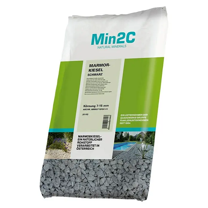 Min2C Marmorkiesel - Schwarz, Körnung: 7 mm - 15 mm, 25 kg