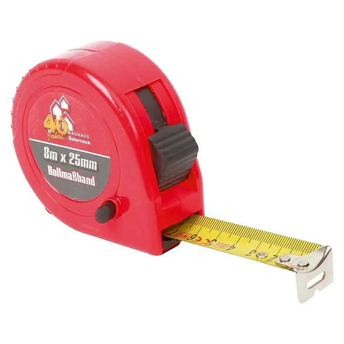 BAUHAUS Taschenbandmaß Rollmeter - Bandbreite: 25 mm, Länge Maßband: 8 m