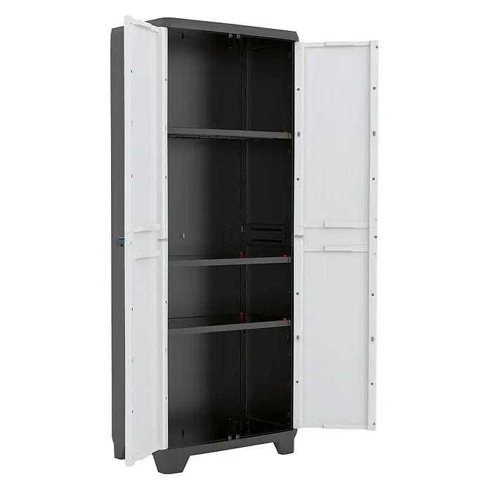 KIS Kunststoffschrank Linear - L x B x H: 68 x 39 x 173 cm, Traglast: 15 kg/Boden, Grau/Schwarz