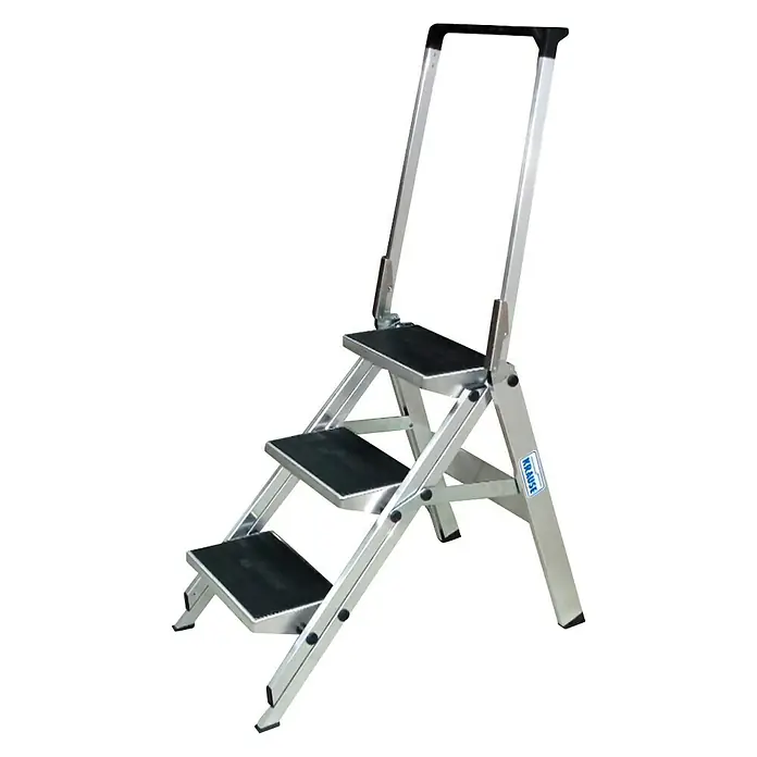 Krause Klapptreppe - Arbeitshöhe: 2,7 m, 3 Stufen, Mit Bügel, Tiefe Stufen: 80 mm, Aluminium - Linke Seitenansicht