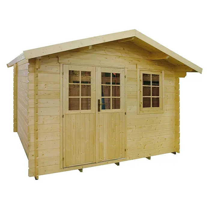 BAUHAUS Caseta de madera - L x An: 3,66 x 3,5 m, Espesor de pared: 28 mm, Natural, Tejado a dos aguas