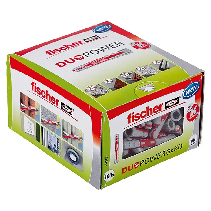 Fischer Asortiman tipli Duopower - Promjer tiple: 6 mm, Duljina tiple: 50 mm, 100 kom, S rubom, Svi građevni materijali