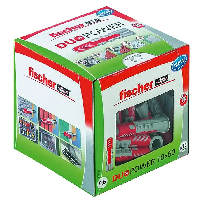 Fischer Asortiman tipli Duopower - Promjer tiple: 10 mm, Duljina tiple: 50 mm, 50 kom, S rubom, Svi građevni materijali
