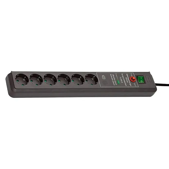 Brennenstuhl Secure-Tec Steckdosenleiste - Anzahl Steckdosen Schuko: 6 Stk., Schwarz, 3 m, 3.500 W - Vorderansicht