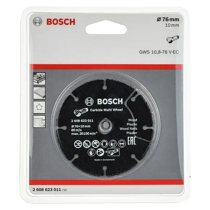Bosch Professional Rezni disk Carbide - Promjer rezne ploče: 76 mm, Debljina plohe: 1 mm, Prikladno za: Drvo, Namijenjeno za: Bosch Professional akumulatorske kutne brusilice GWS 12V-76 - Pogled sprijeda