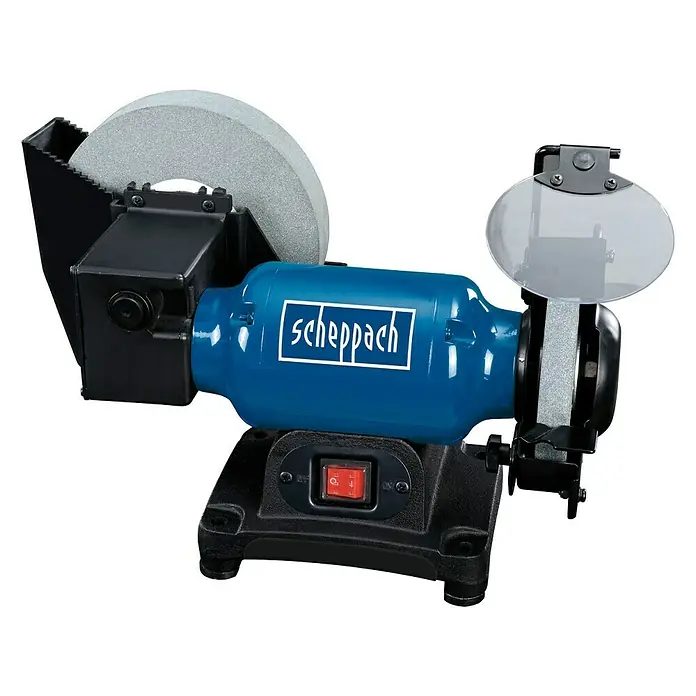 Scheppach Nass-Trocken Doppelschleifer BG 200W - 250 W, 130 U/min (Nassschleifscheibe), Durchmesser Schleifscheibe: 150 mm - Vorderansicht
