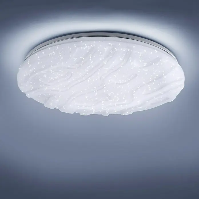 LeuchtenDirekt Okrugla stropna LED svjetiljka Ria - 36 W, Ø x V: 60 x 8 cm, Bijele boje, Neutralno bijelo - Pogled odozdo