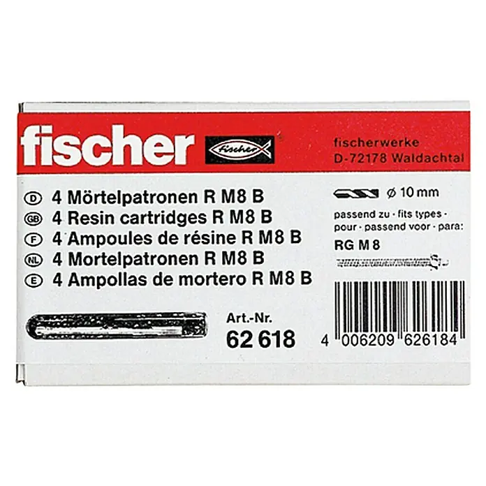 Fischer Mörtelpatrone RM8 - Durchmesser: 10 mm, 4 Stk. - Vorderansicht